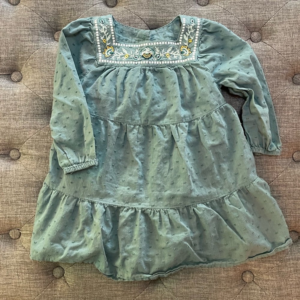 Old Navy Long Sleeve Boho Embroidered Blue Prairie Dress Baby Toddler Girl 2T
